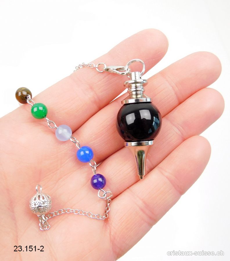 Pendule Onyx noir avec chaînette Chakras amovible - Pendule Galileo