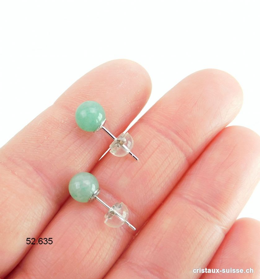 Clous d'oreille Aventurine verte, boule 6 mm en argent 925 Rhodié