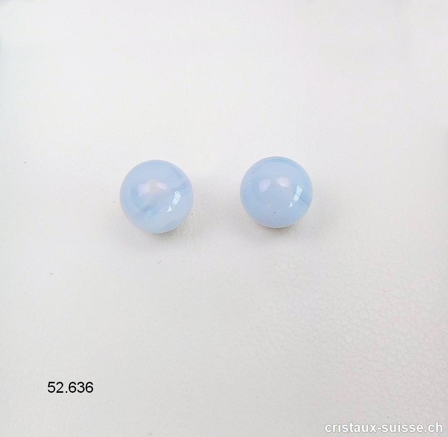 Clous d'oreilles Calcédoine bleue, boule 6 mm en argent 925. Qual. A