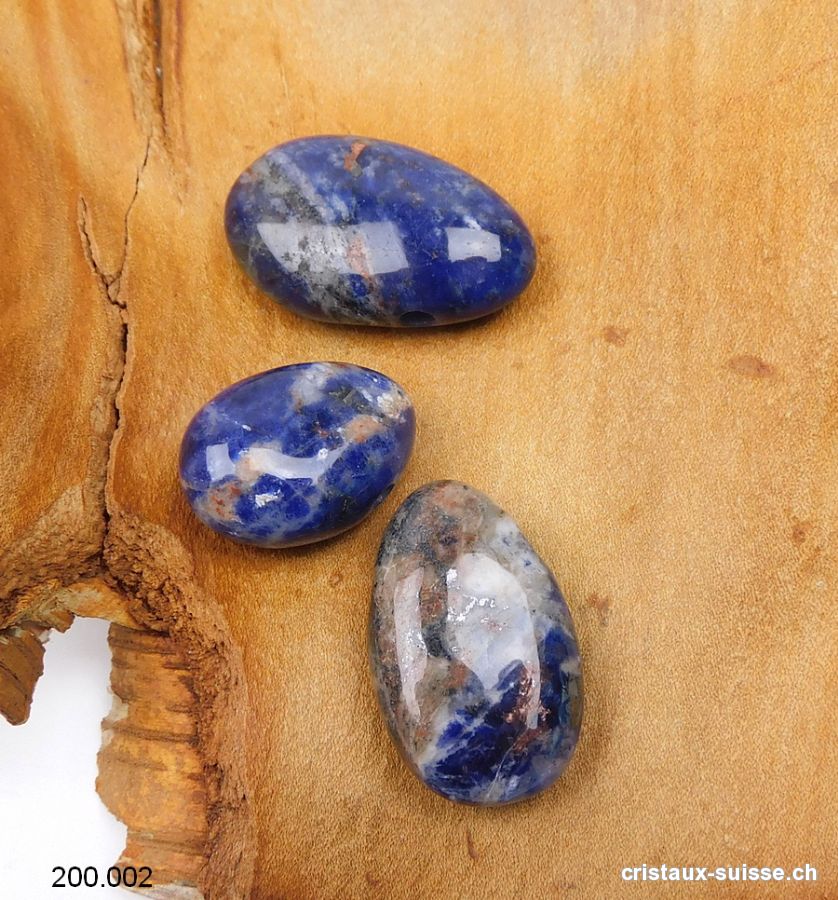 3 x Sodalites 2,5 - 3 cm, Percées 