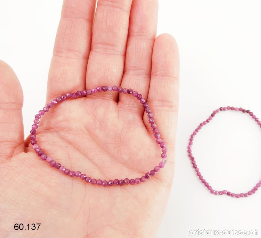 Bracelet Rubis facetté 3 mm, élastique 18-18,5 cm