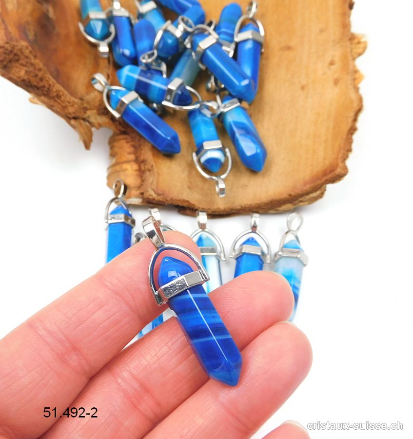 Pendentif Agate bleue biterminé avec boucle métal 4 cm. Offre Spéciale