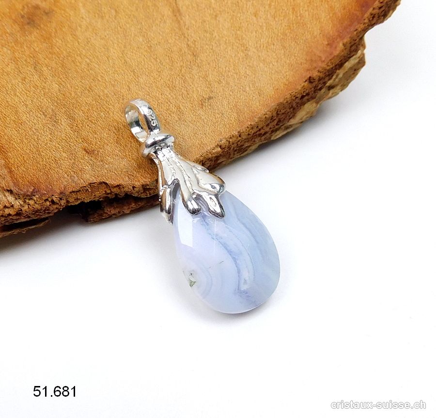 Pendentif Calcédoine bleue rubanée en argent 925