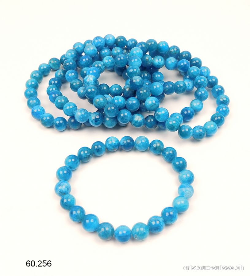 Bracelet Apatite bleue 8 - 8,5 mm / 18,5 cm. Taille M