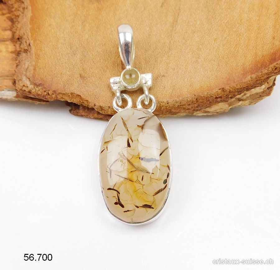 Pendentif Agate Montana et Citrine en argent 925. Pièce unique