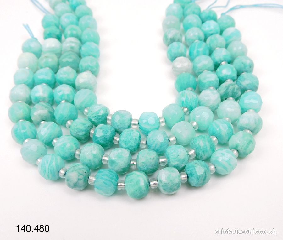 Demi-Rang Amazonite FACETTEÉ 8 x 6 mm / 22 perles. Qual. A