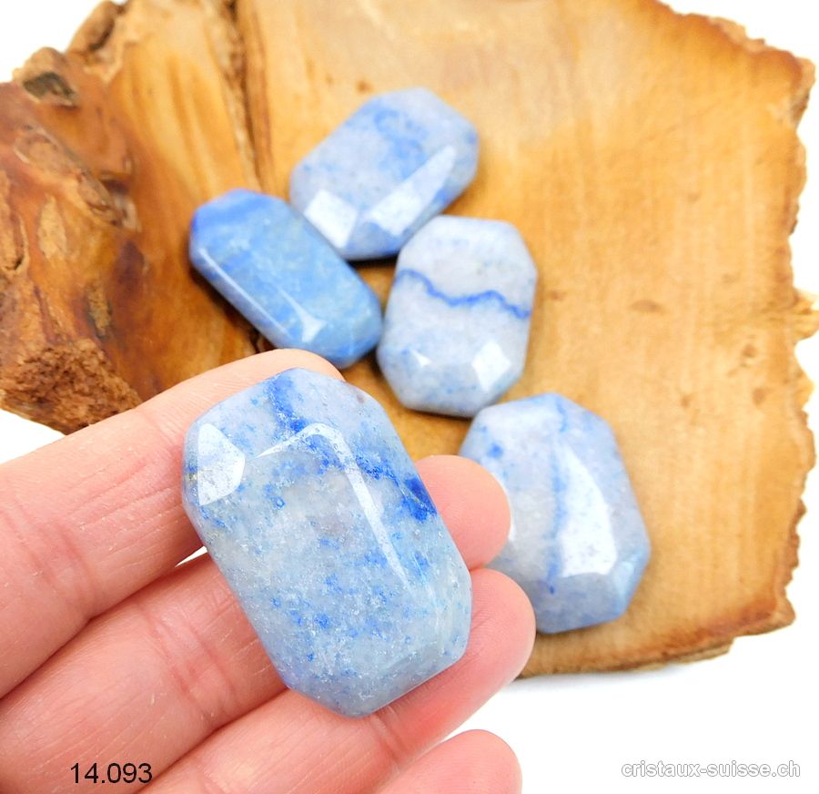 Quartz bleu, pierre anti-stress à pans coupés 3,5 x 2-2,5 cm