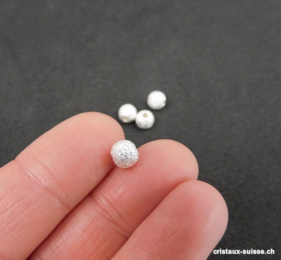 Perle 6 mm/trou 1,5 mm, argent 925 effet diamanté clair 