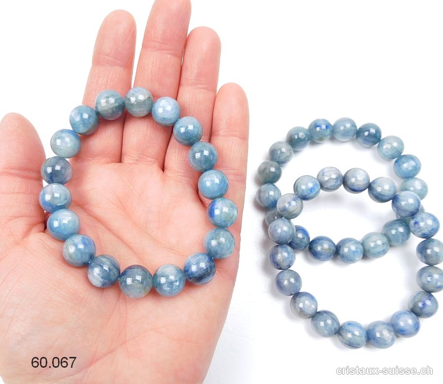 Bracelet Cyanite bleue claire - Disthène 11-12 mm, élastique 19 cm