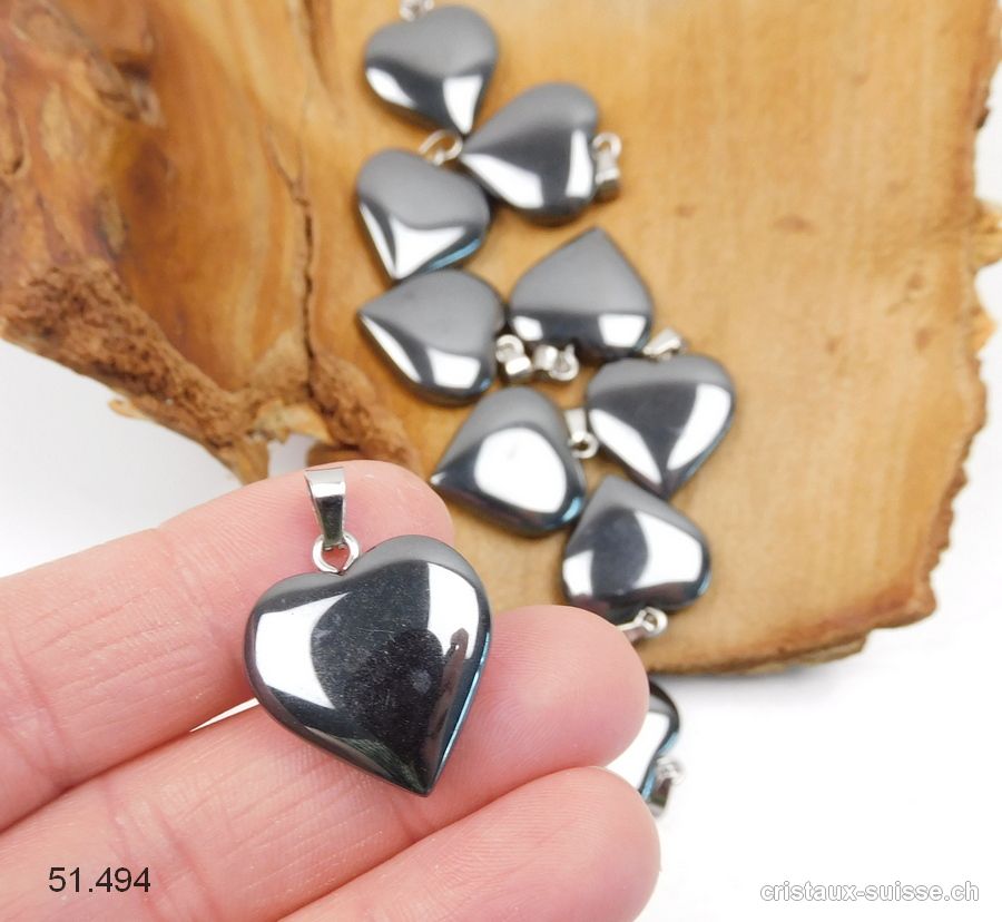 Pendentif Hématite coeur 2 cm avec boucle métal