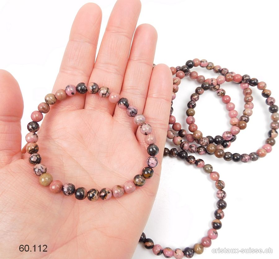 Bracelet Rhodonite avec manganèse 6-6,5 mm/19 cm. Taille M-L