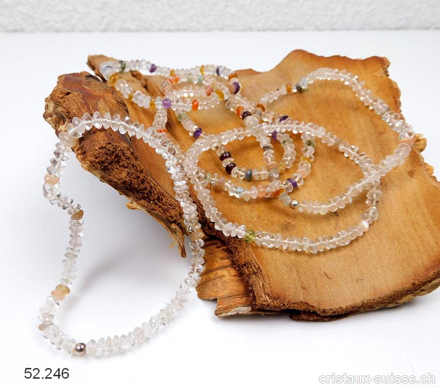 Bracelet Cristal de Roche et Diverses pierres 19 cm. Offre Spéciale