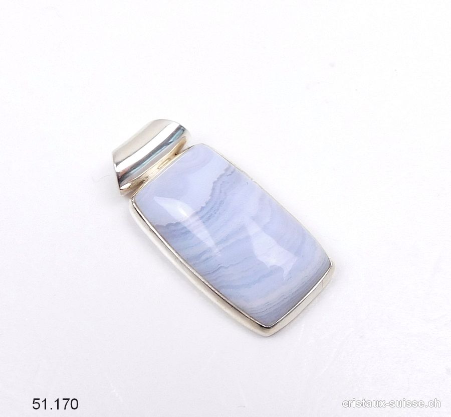 Pendentif Calcédoine bleue rubanée en argent 925. Pièce unique