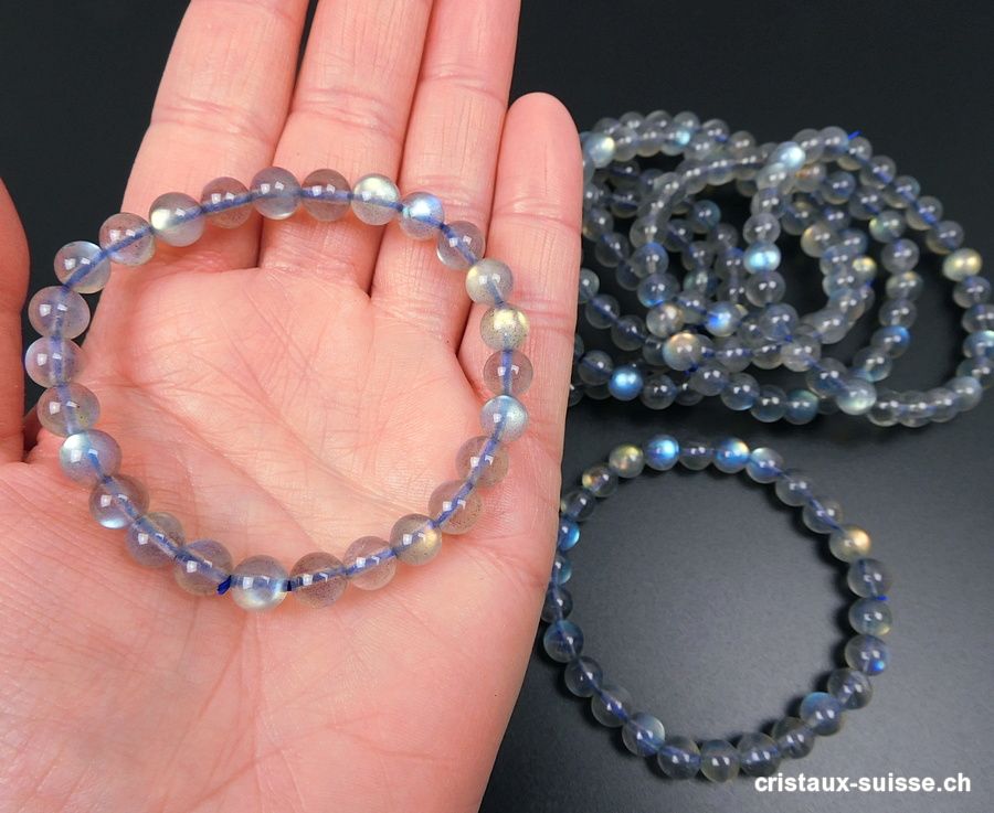 Bracelet Labradorite 7 mm / 18 cm. Taille M. Qual. A