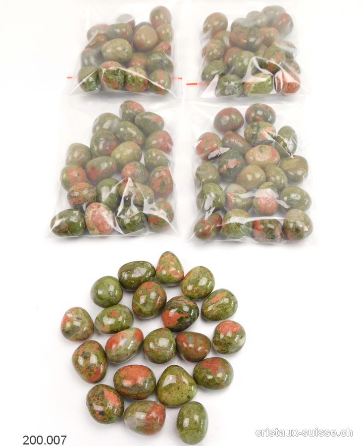 Unakite, pierres roulées S. Lot 100 Gr. 