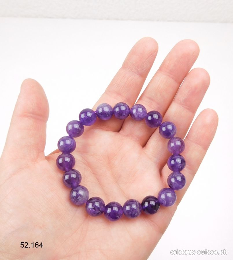 Bracelet Améthyste 10 mm, élastique 19 cm. Taille M-L