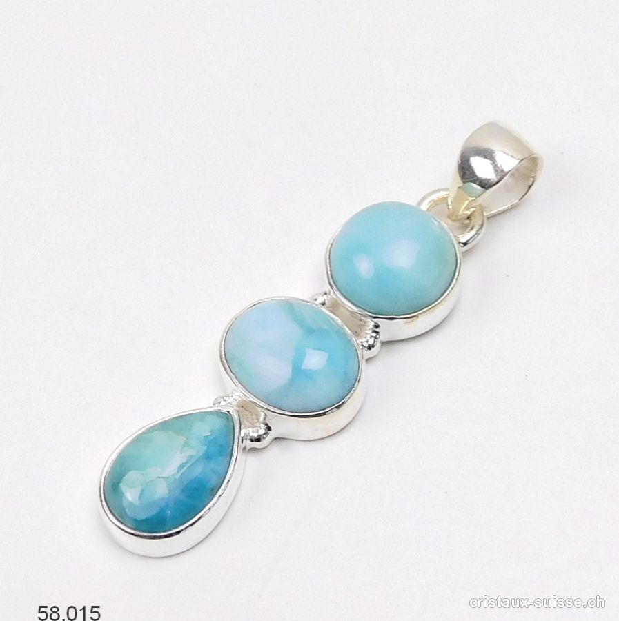 Pendentif Larimar et argent 925. Pièce unique