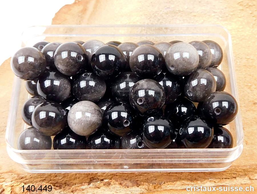Obsidienne argentée, boule percée 8,5 mm