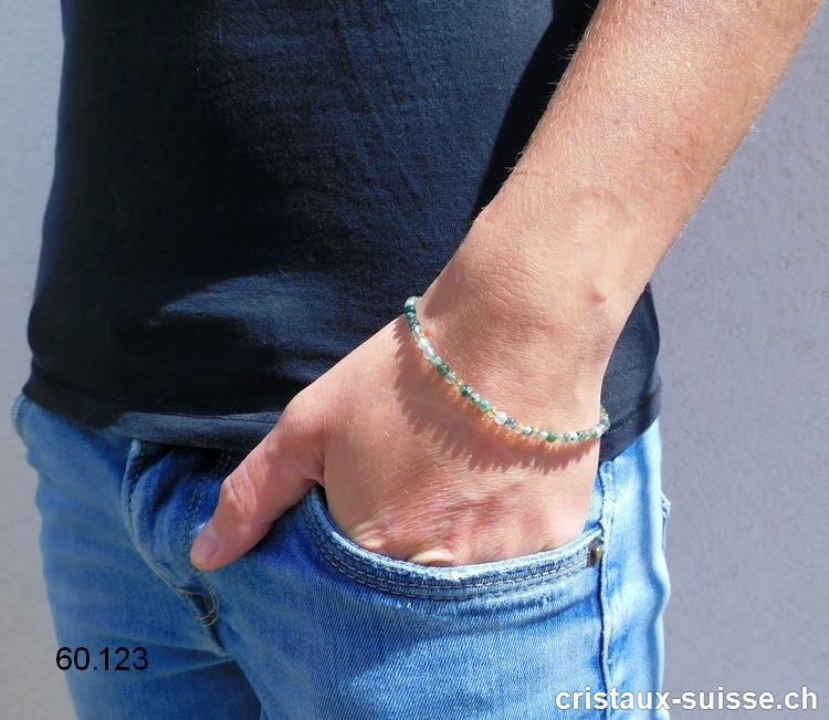 Bracelet Agate Mousse 3,5 mm, réglable env. 17 à 19 cm. Taille S à M