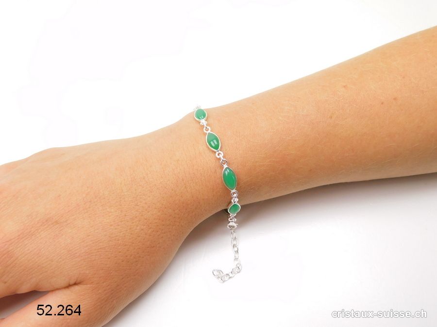 Bracelet Chrysoprase verte en argent 925. Qual. AA