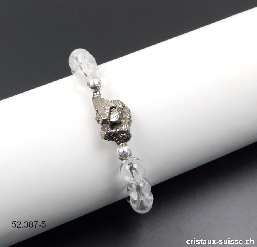 Bracelet Météorite d'Argentine / Cristal de Roche 17,5 cm. Pièce unique