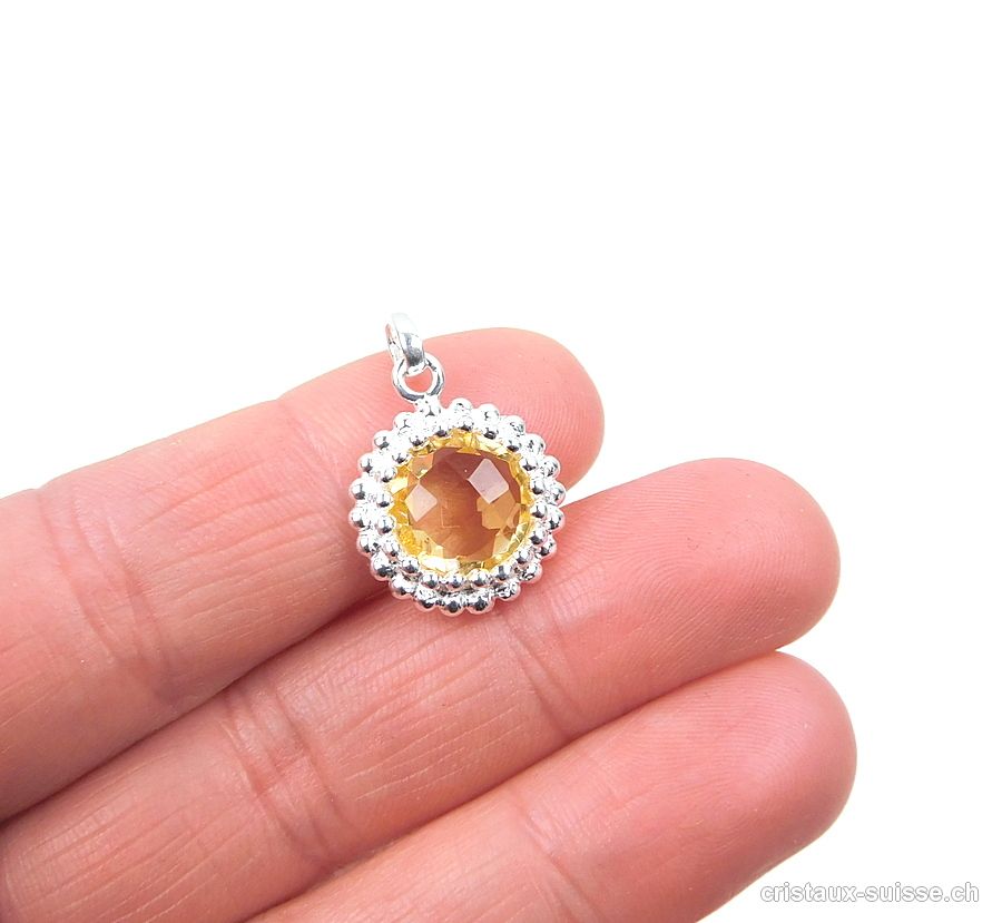 Pendentif Citrine facettée Ø 1,5 cm en argent 925