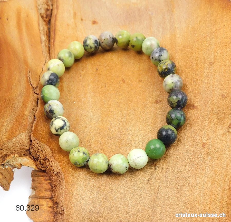 Bracelet Opale verte 8 mm, élastique 18 cm. Taille M. Offre Spéciale