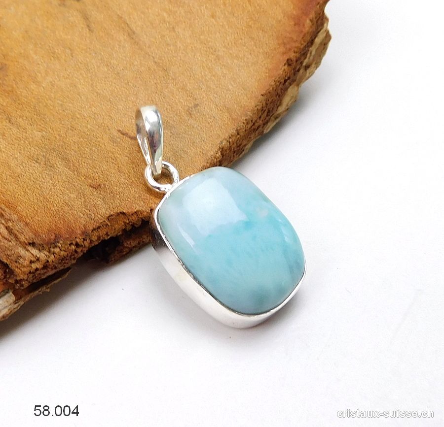 Pendentif Larimar 2 cm en argent 925. Pièce unique