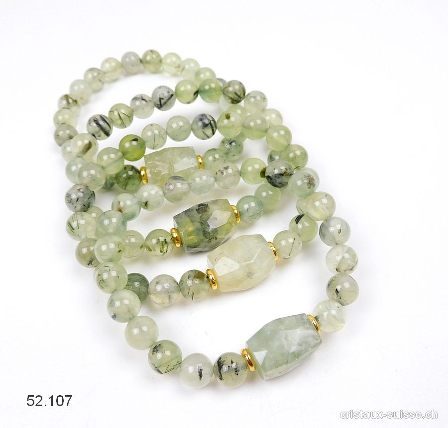 Bracelet Préhnite verte avec épidote 8-8,5 mm/19 cm. Taille M-L