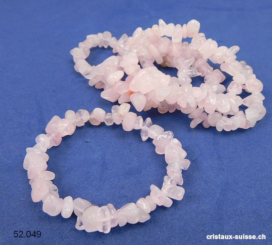 Bracelet Quartz rose, élastique 14,5 - 15 cm