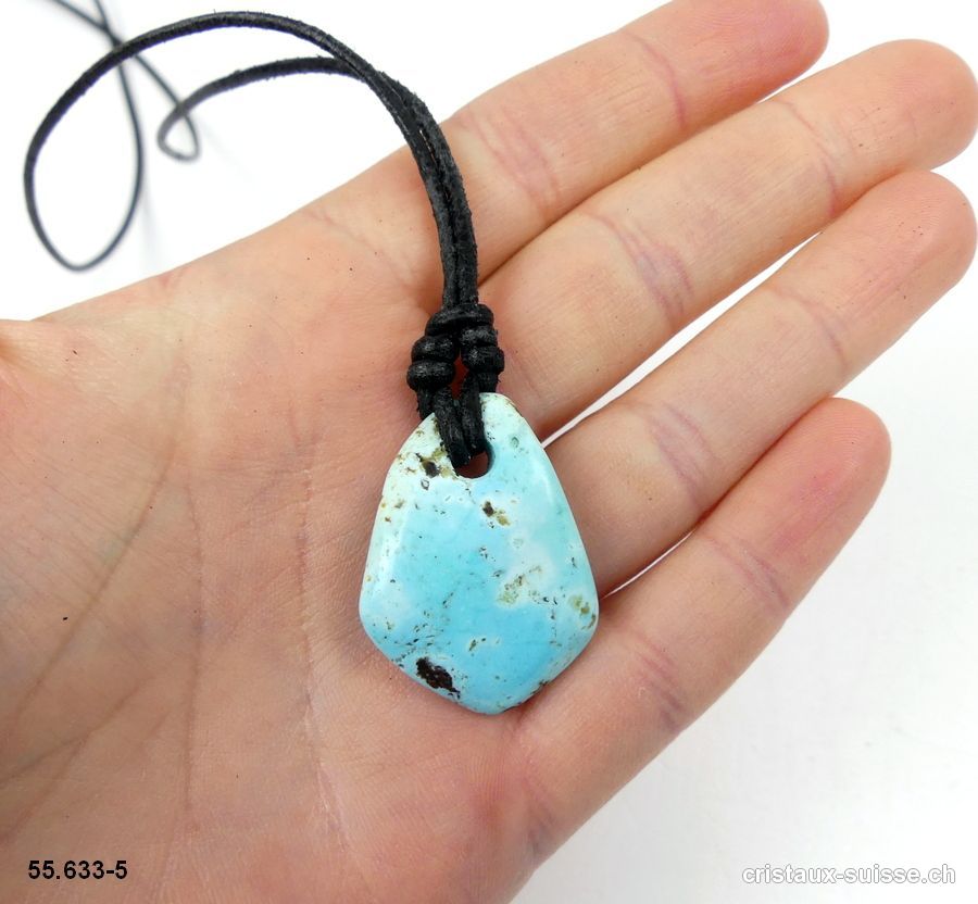 Turquoise du Mexique percée avec cordon cuir à nouer. Pièce unique