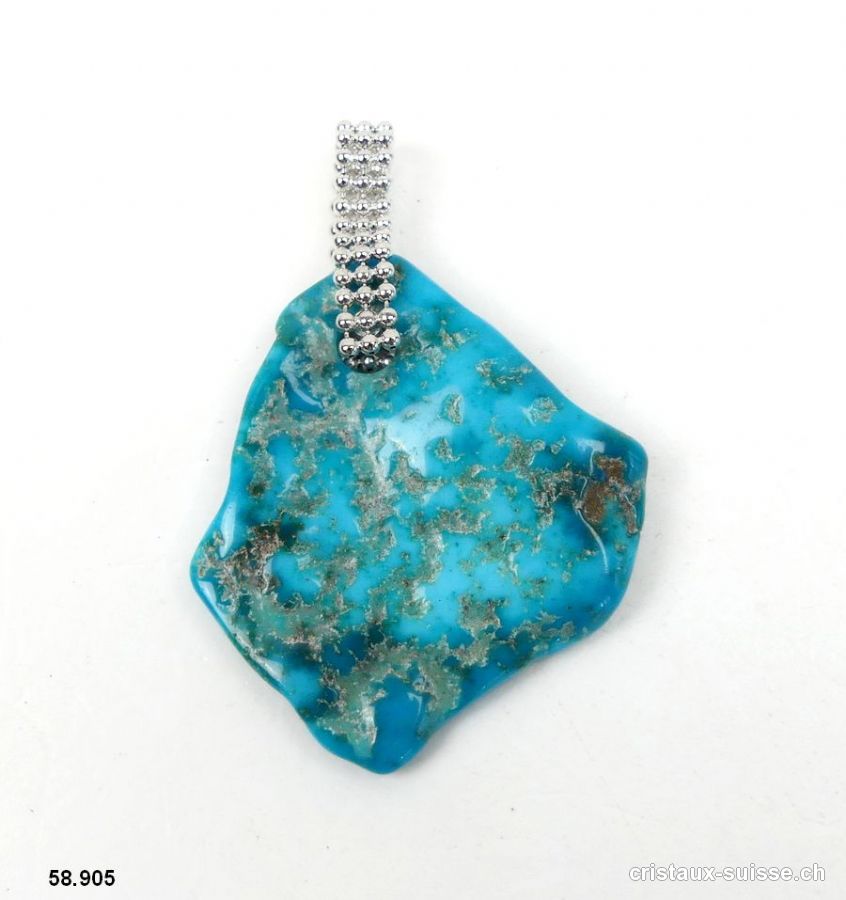 Pendentif Turquoise et boucle argent 925 Rhodié. Pièce unique