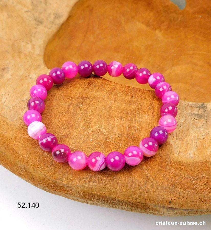 Bracelet Agate rose pink 8 mm / 18 - 18,5 cm