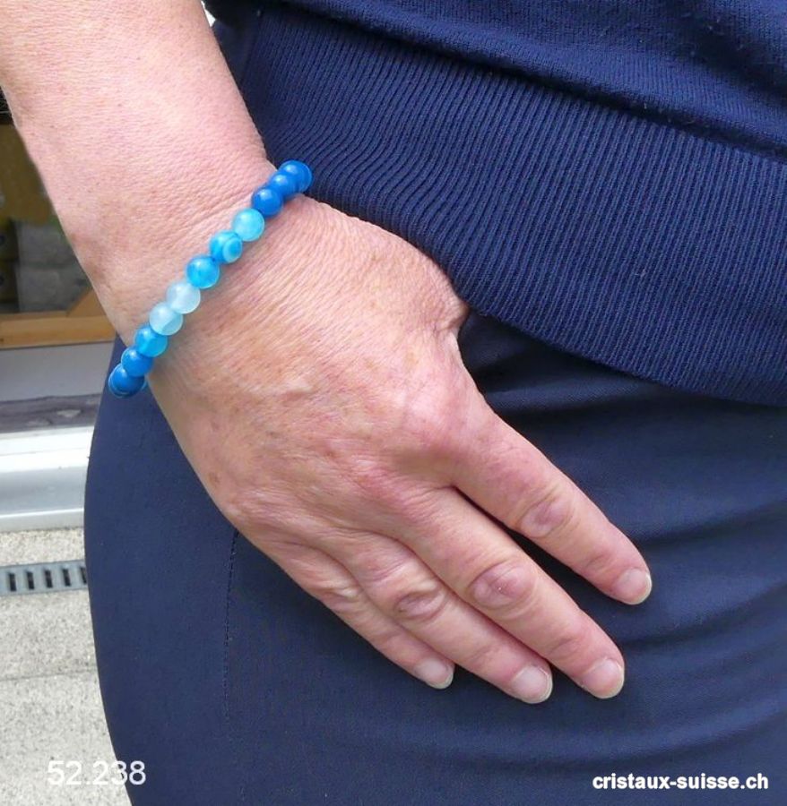 Bracelet Agate bleue 8 mm, élastique 18 cm