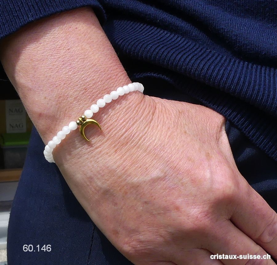 Bracelet Pierre de Lune blanche 4 mm / 18 cm avec LUNE