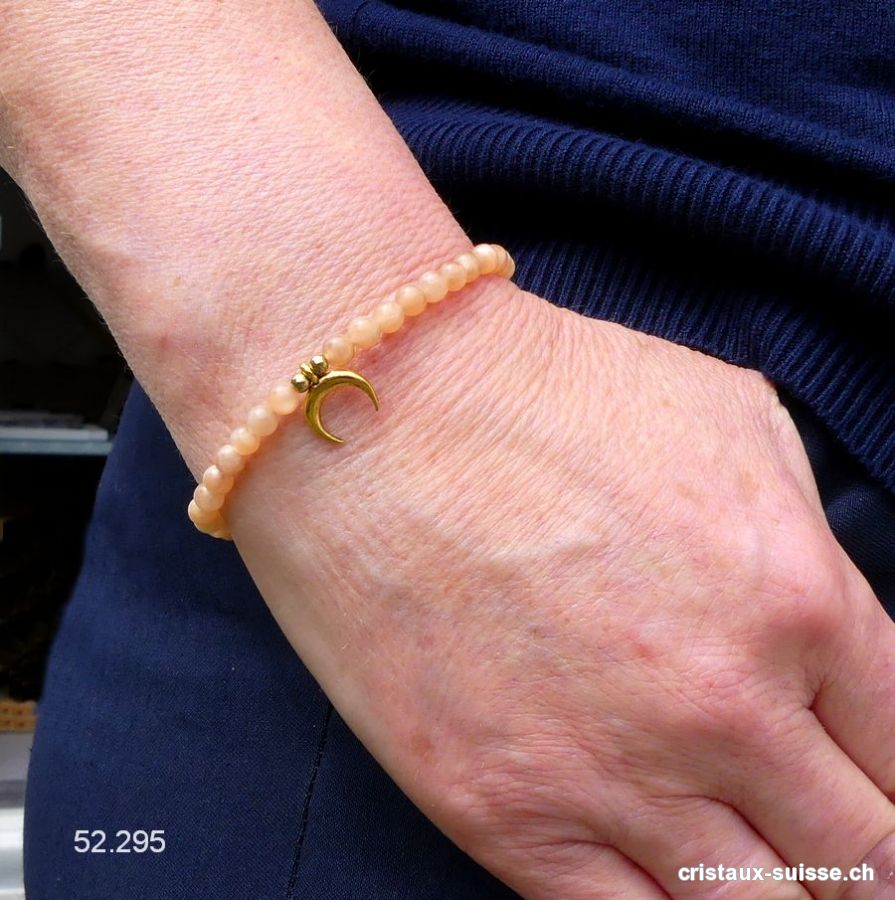 Bracelet Pierre de Lune saumon 4,5 mm / 18,5 cm avec LUNE