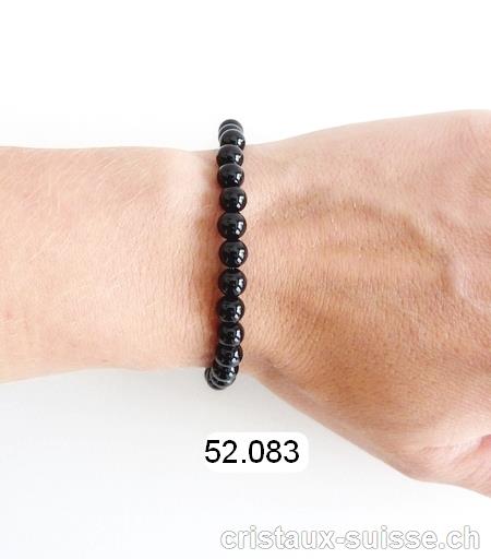 Bracelet Onyx noir 6 - 6,5 mm, élastique 19 cm. Taille ML