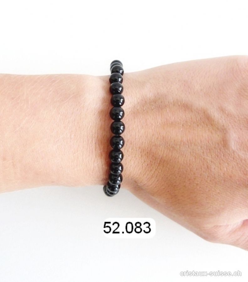 Bracelet Onyx noir 6 - 6,5 mm, élastique 19 cm. Taille ML