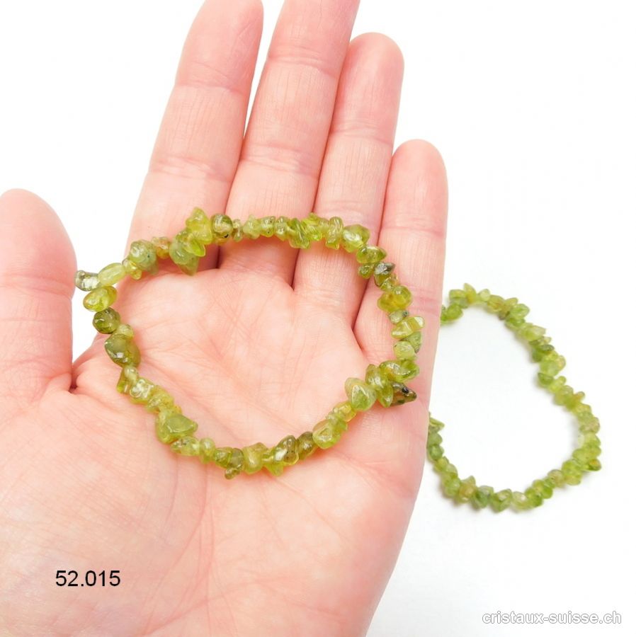 Bracelet Péridot - Olivine, élastique 18,5 - 19 cm. OFFRE SPECIALE