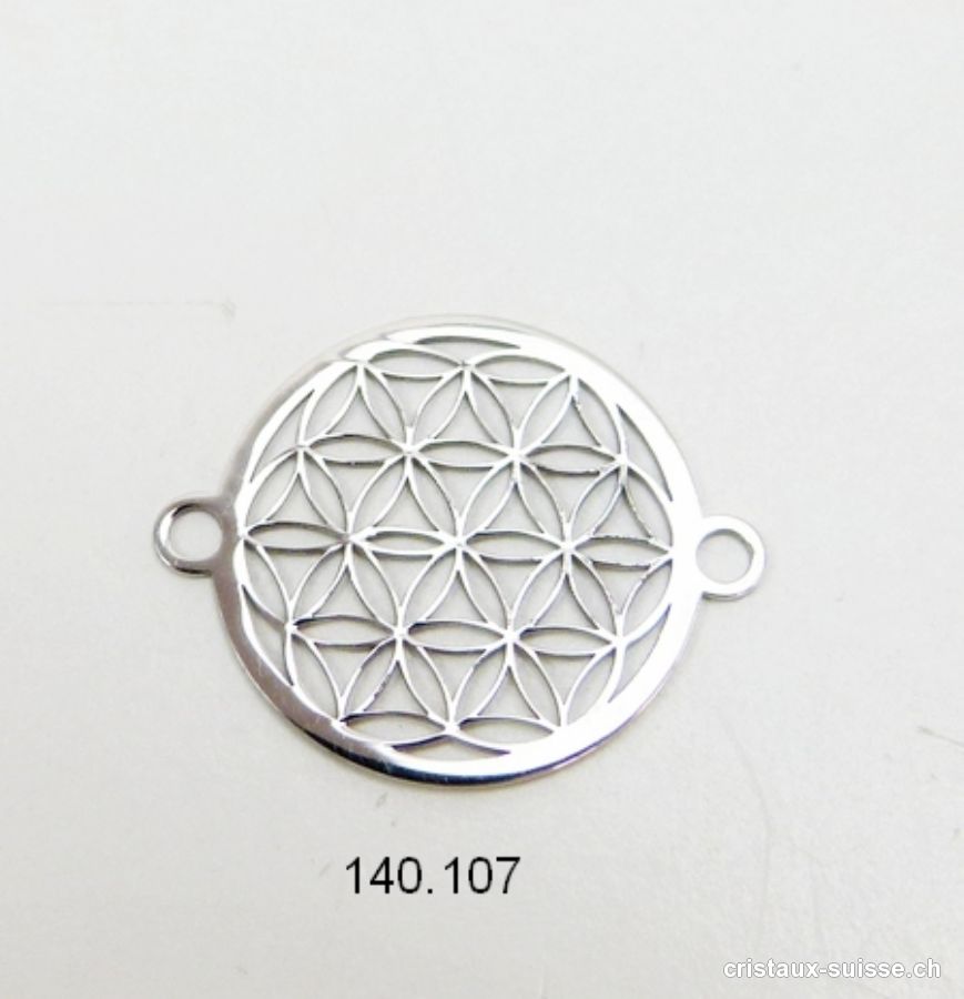 Fleur de Vie, intercalaire en argent 925 RHODIÉ, 2 oeillets