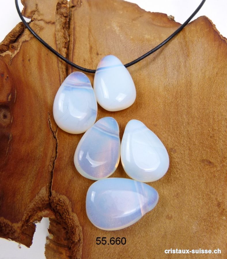 Opalite - Opaline 3 cm percée avec cordon cuir à nouer. OFFRE SPECIALE