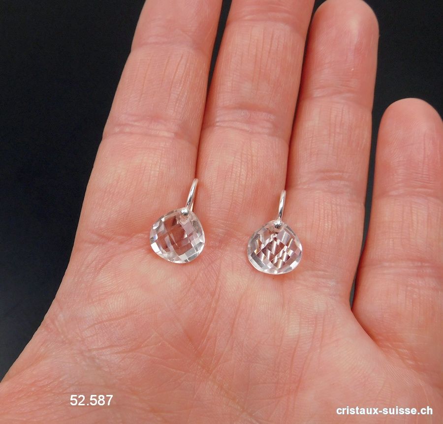 Boucles d'oreilles Cristal de Roche facettée en argent 925. Qual. A