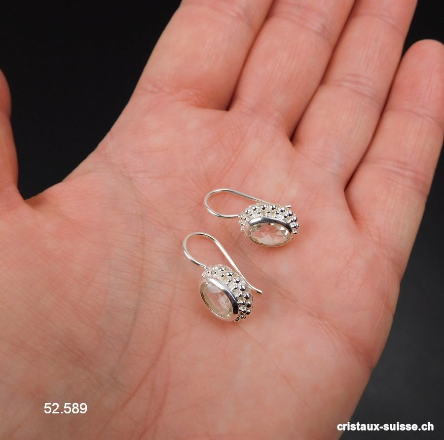 Boucles d'oreilles Cristal de Roche facetté en argent 925. Qual. A