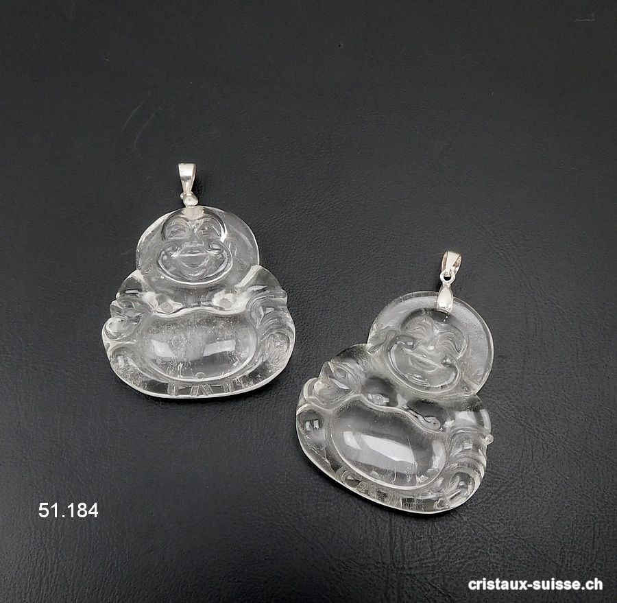 Pendentif Cristal de Roche Bouddha avec boucle argent 925. Qual. A