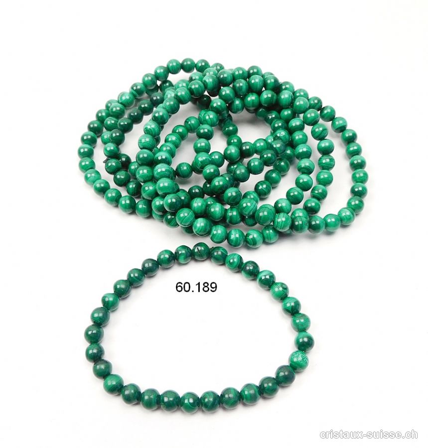 Bracelet Malachite 6,5 - 7 mm, élastique 18 cm. Taille M. Qual. A