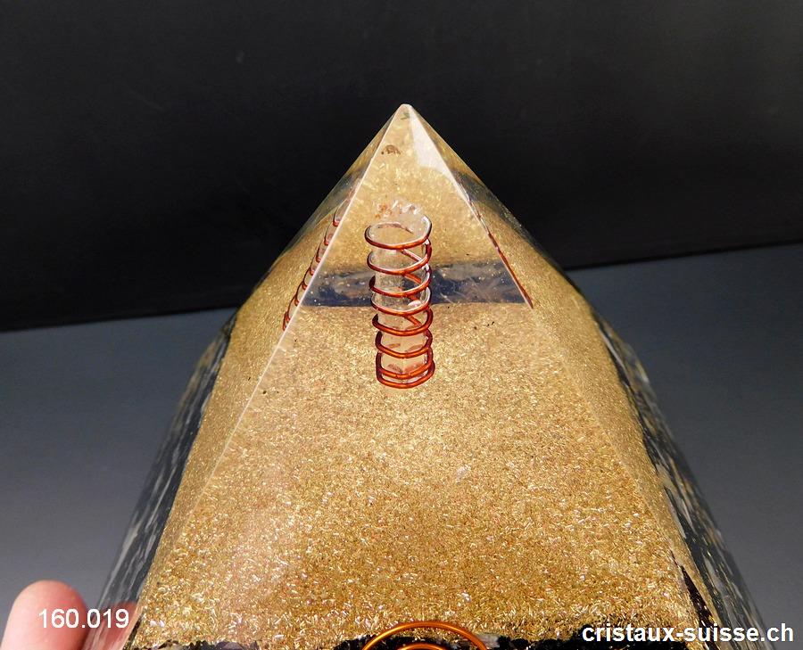 Pyramide Orgonite XL 12,5 cm Tourmaline noire, Sélénite, Triskell 