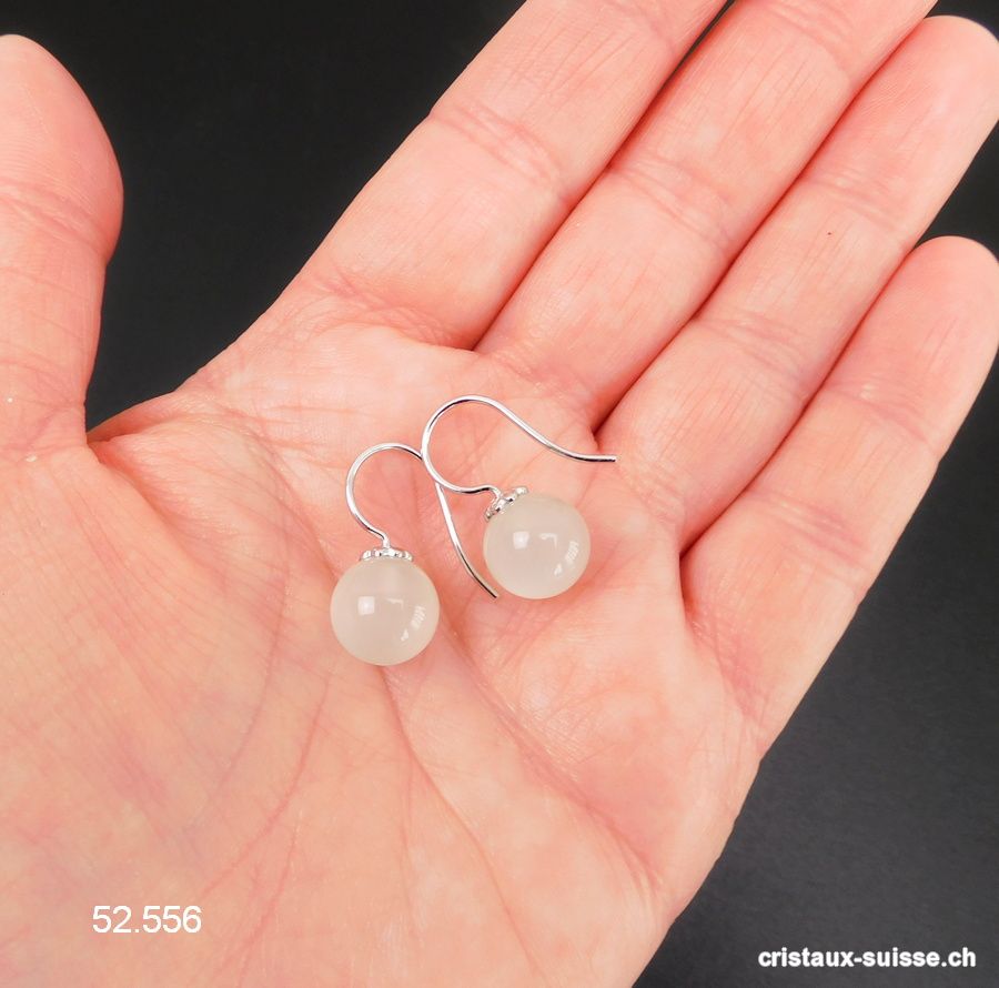 Boucles d'oreilles Pierre de Lune boules 10 mm en argent 925 rhodié