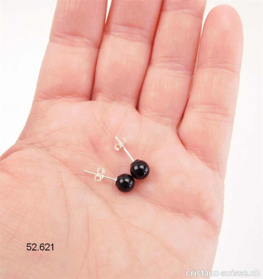 Clous d'oreilles Onyx noir, boule 6 mm en argent 925