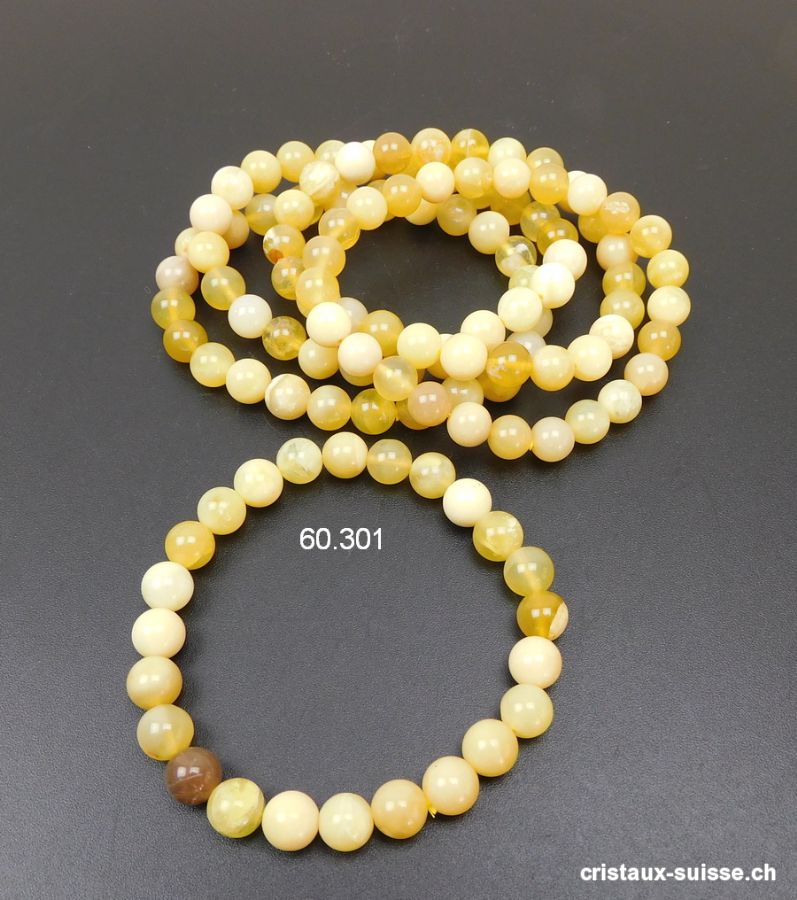 Bracelet Opale naturelle jaune 8 mm, élastique 18,5 cm