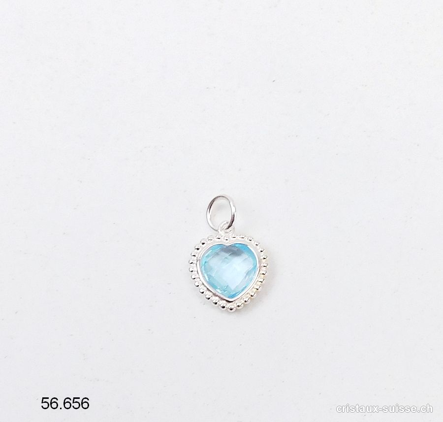 Pendentif Topaze bleue Coeur facetté 1,5 cm en argent 925